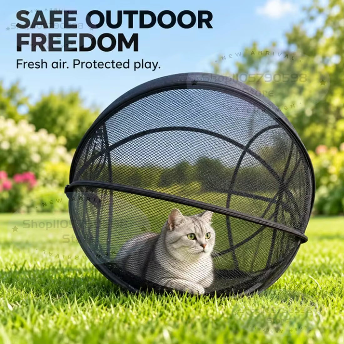 New 360° Panoramic Pop-Up Rolling Cat Playpen Ball, Outdoor Cat Ball Cage,Foldable Mesh Cat Playpen,Rolling Outdoor Pet Ball