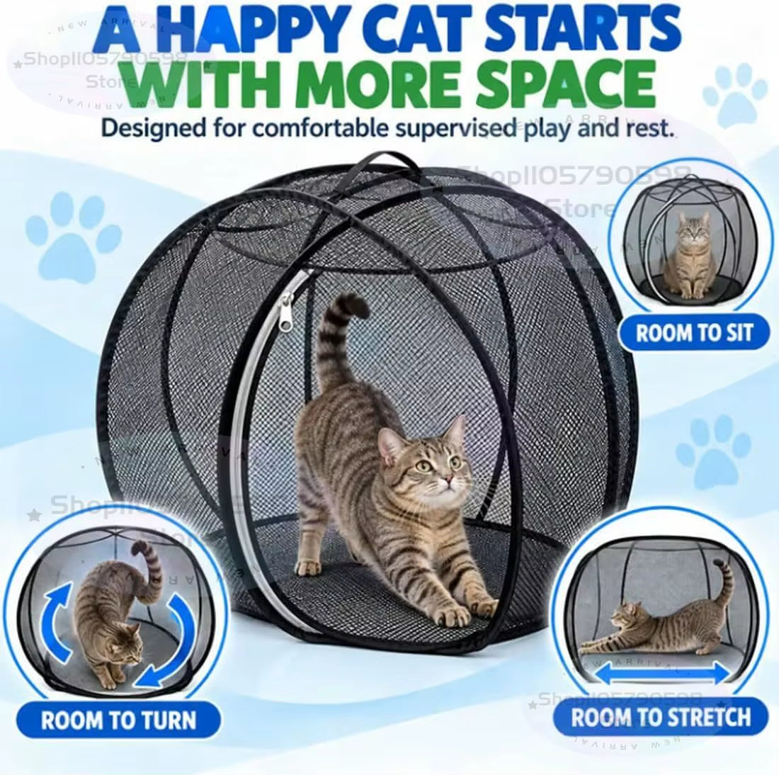 New 360° Panoramic Pop-Up Rolling Cat Playpen Ball, Outdoor Cat Ball Cage,Foldable Mesh Cat Playpen,Rolling Outdoor Pet Ball