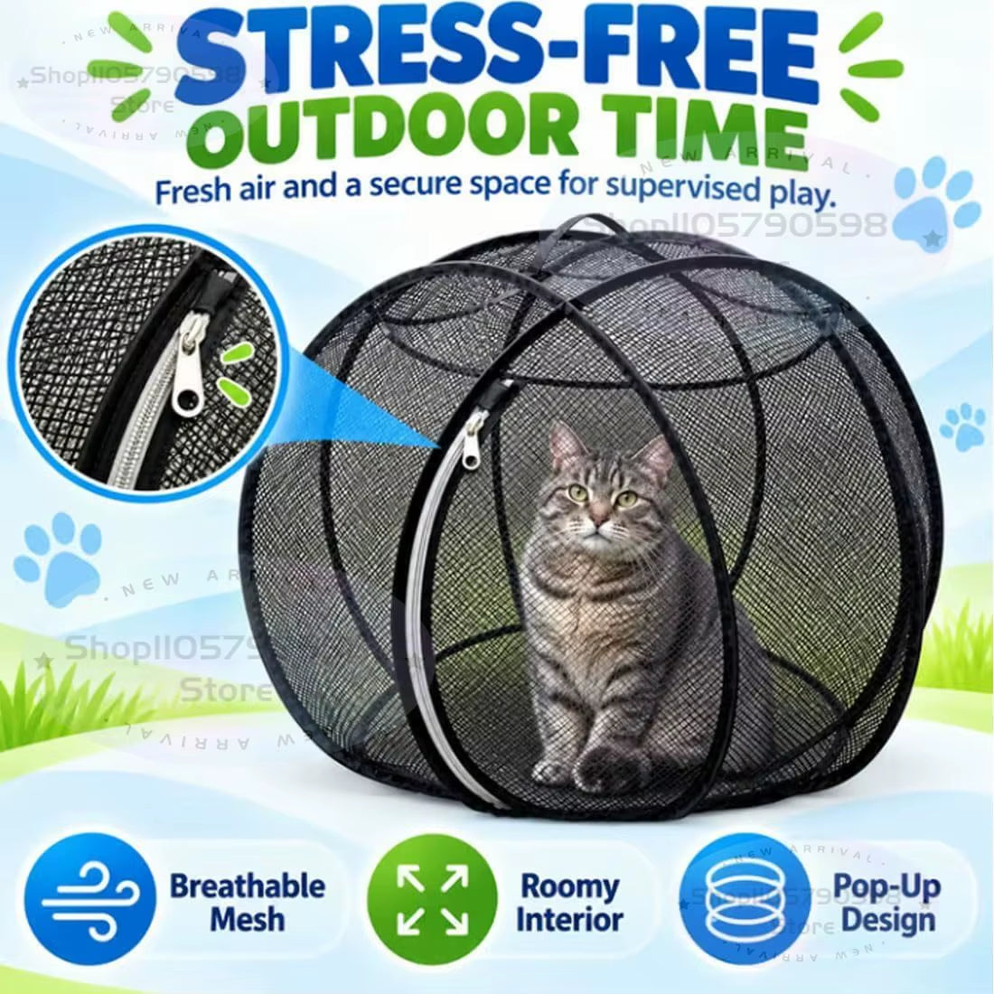 New 360° Panoramic Pop-Up Rolling Cat Playpen Ball, Outdoor Cat Ball Cage,Foldable Mesh Cat Playpen,Rolling Outdoor Pet Ball